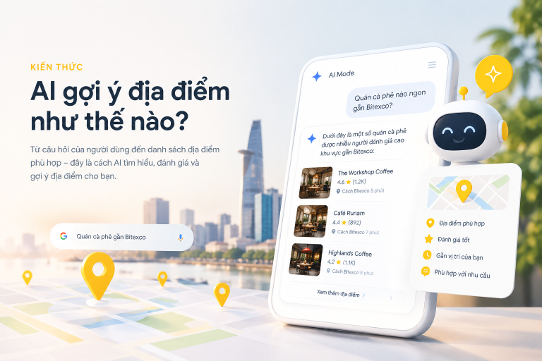 Minh họa cách AI phân tích nhu cầu và gợi ý địa điểm phù hợp cho người dùng