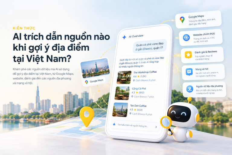 Minh họa cách AI trích dẫn nguồn để gợi ý địa điểm tại Việt Nam