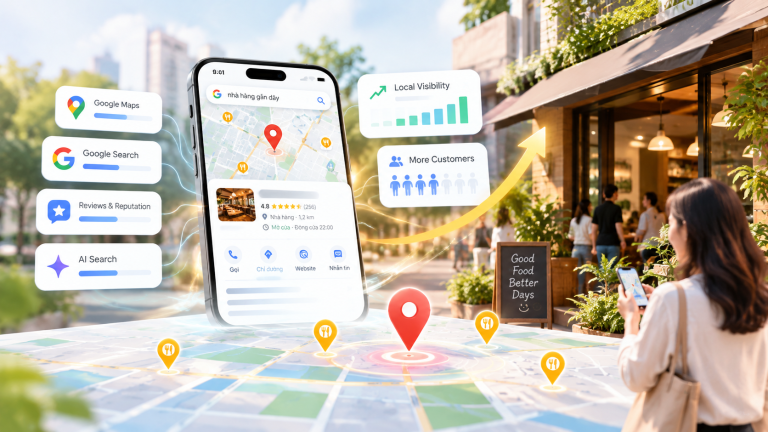 Local Growth là cách vận hành liên tục Google Maps, Local SEO, đánh giá khách hàng và AI Search để một địa điểm kinh doanh được tìm thấy, được nhận diện và được khách lựa chọn.