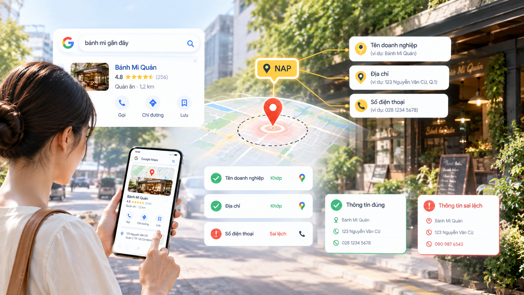 NAP là gì? NAP là viết tắt của Name, Address, Phone: tên, địa chỉ và số điện thoại của một địa điểm kinh doanh.