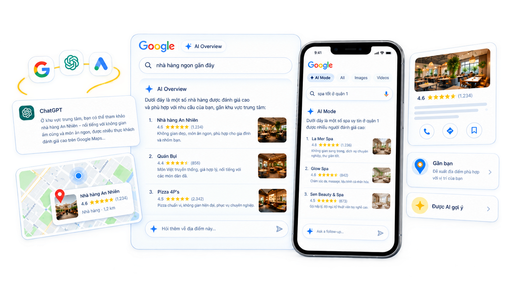 Local AI Search giúp doanh nghiệp địa phương xuất hiện trong gợi ý từ Google AI Overview, Google AI Mode và ChatGPT